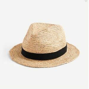 J CREW Packable Raffia Travel Hat with Black Trim S/M